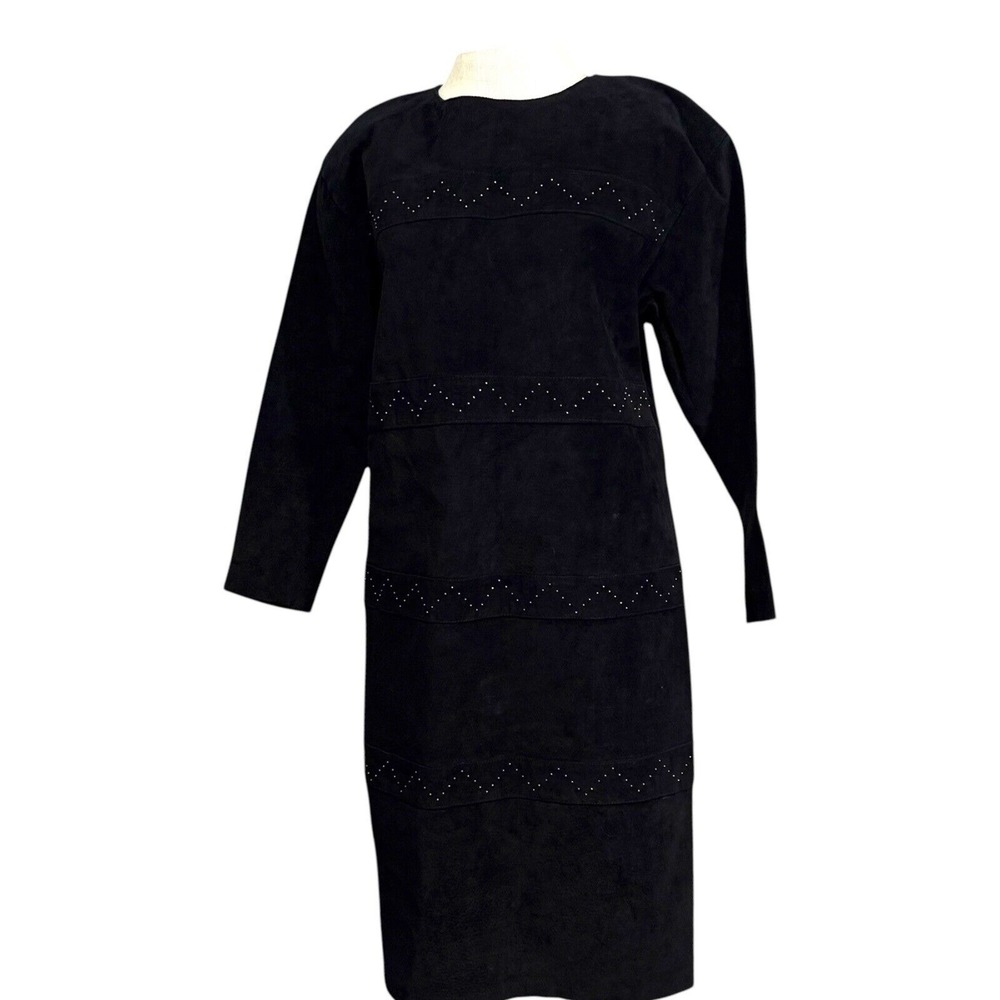 Margaret Godfrey dress suede leather sexy knee dress SIZE 10 Vintage 80s NEW